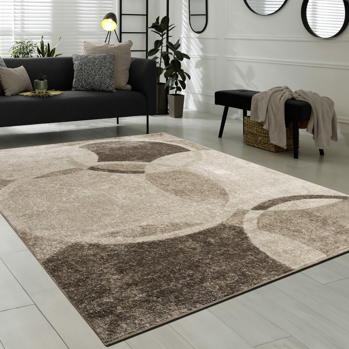 Tappeto Di Design Per Salotto Motivo A Cerchio Marrone Beige