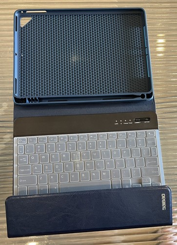 Wireless Keyboard for Tablet 10in Navy Blue Faux Leather - Picture 3 of 16