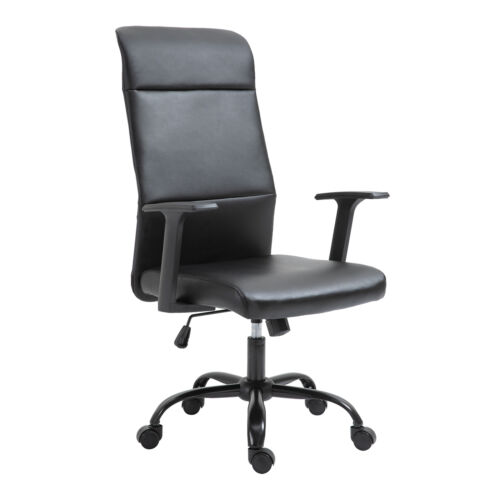 Vinsetto High-Back Office Chair Faux Leather Desk Chair with Tilt Function Black - Picture 1 of 12