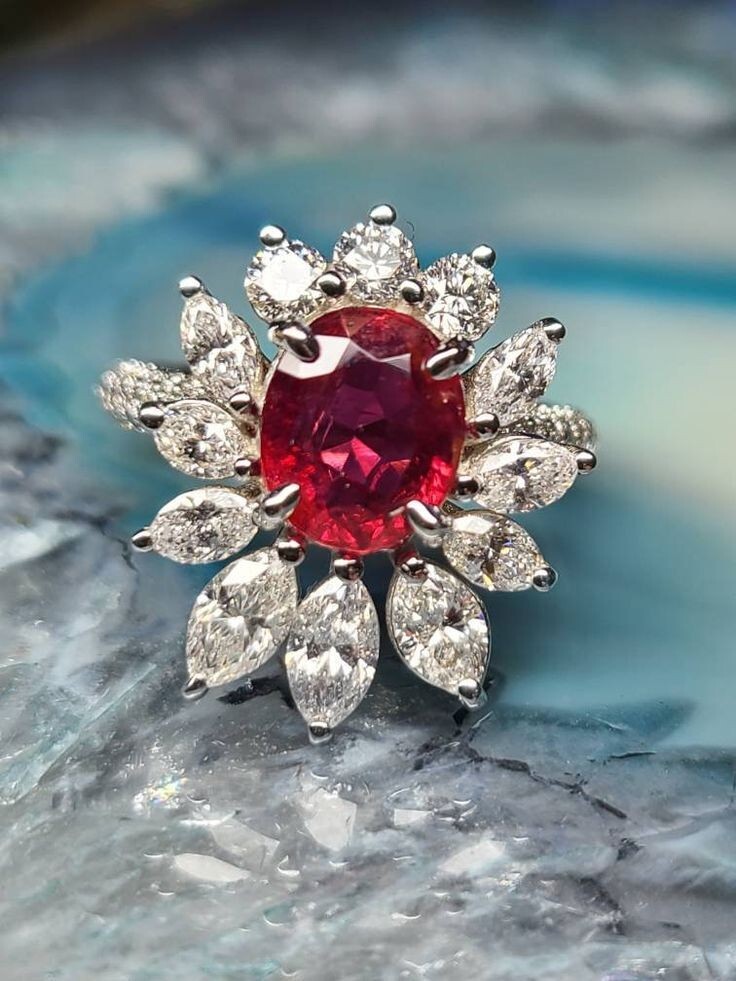 Lab-Created Red Spinel & White Sapphire Cluster Wedding Ring
