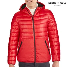 KENNETH COLE NWT $185 HOODED MIDWEIGHT QUILTED ZIP RED JACKET. SZ L