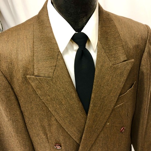 Vtg 40’s Bespoke Brown Sharkskin Double Breasted Rockabilly Wool GANGSTER Suit - Picture 5 of 12