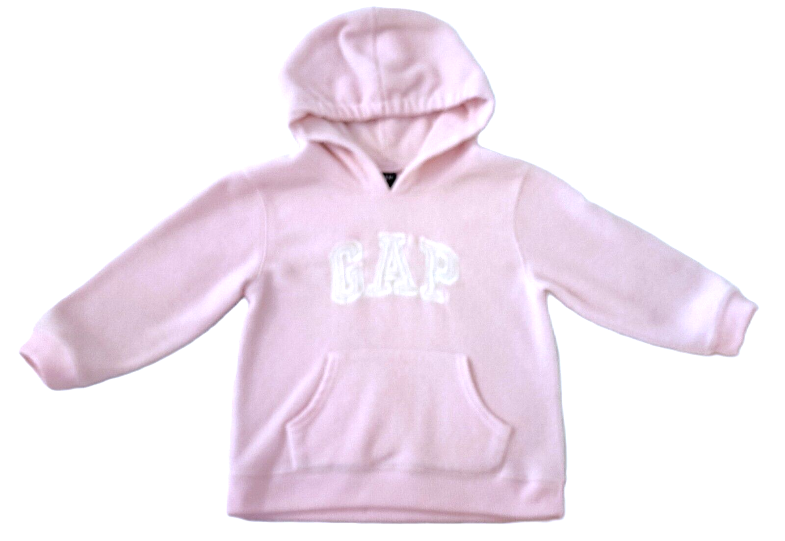 Girls BABY GAP pink fleece hoodie 3T white embroidered applique logo sweatshirt