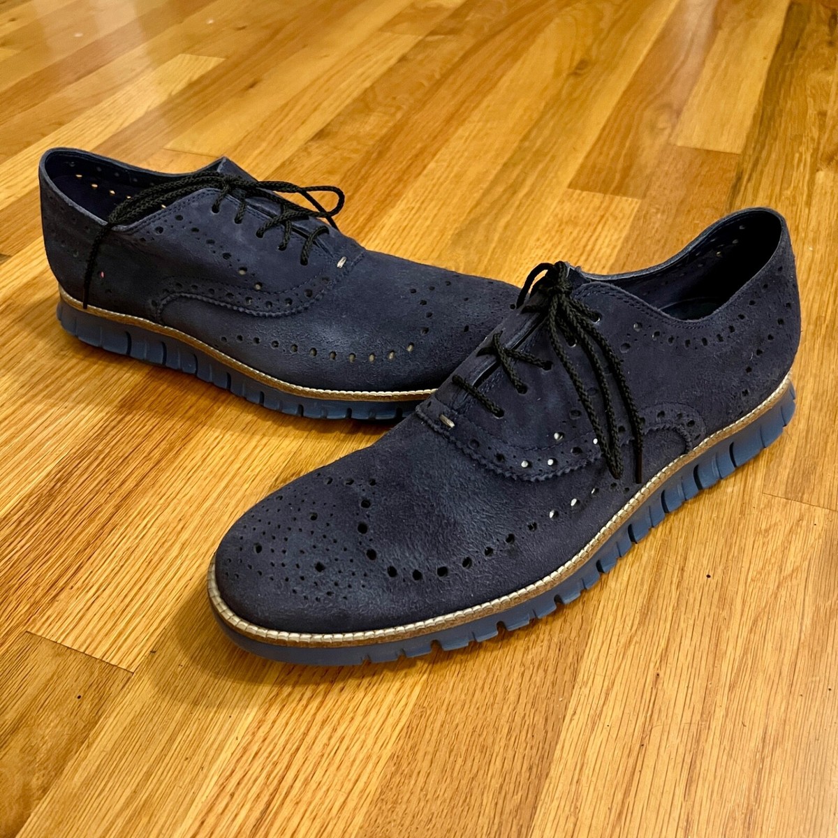 GUC Mens Cole Haan ZeroGrand Navy Blue Suede Wingtip Oxford Shoes