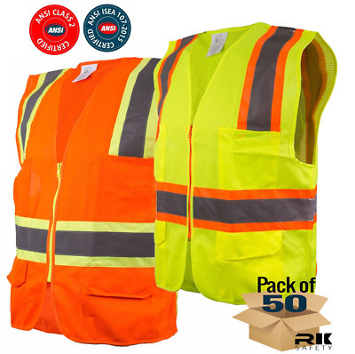 50pcs, Class 2 Tone High Visibility Construction Safety Vest, Reflective Vest