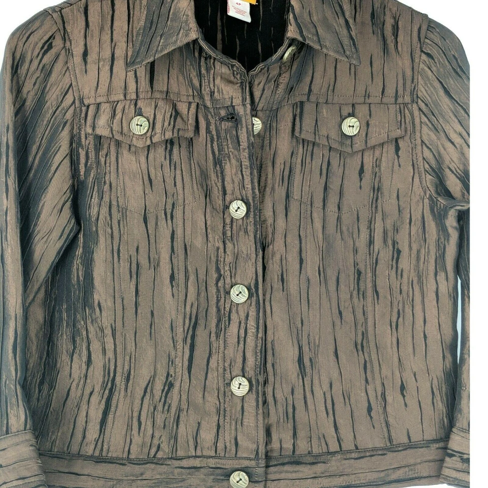 Ruby Rd Jacket Womens 4 Petite Brown Button Front Lightweight - Image 3 of 4