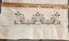 Handmade White Pillow Case Embroidered Flowers Grannycore Vintage