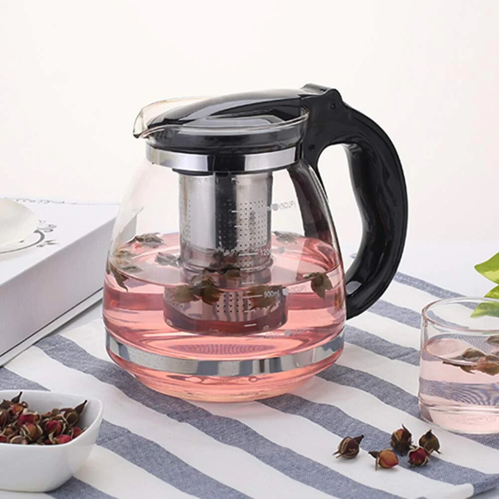 Heat Resistant Clear Glass 2L Teapot Jug With Infuser Coffee Tea Leaf