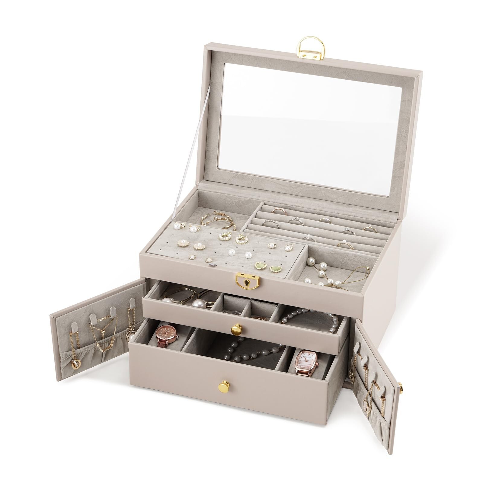 3-Layer Clear Lid Jewelry Box with Drawers, Large Capacity Organizer