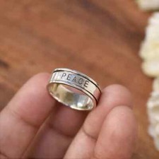 PEACE Solid 925 Sterling Silver Handmade Women Spinner Lovely Ring All Size M989