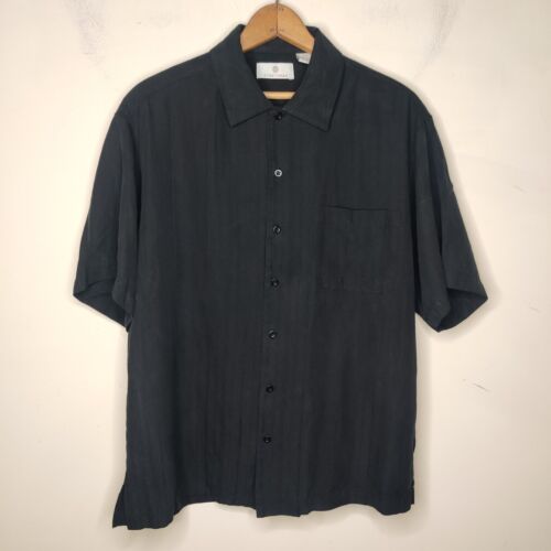 Bobby Chan Men's Silk Shirt Medium Black Short Sleeve Button Up - Picture 1 of 9