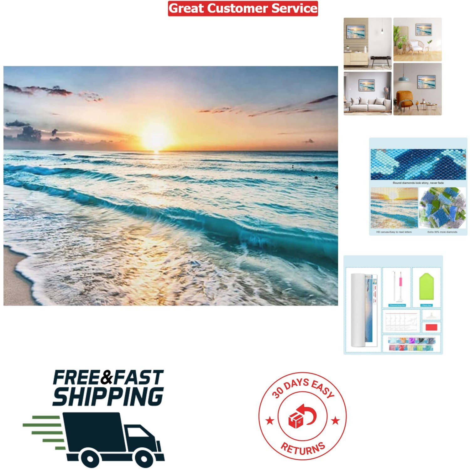 Challenging 5D DIY Diamond Art for Home Decoration - Beach Scene 11.81x15.75