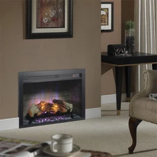 28" Electric Fireplace Insert Heater w/3-Side Brick Wall &Log Multicolored Flame