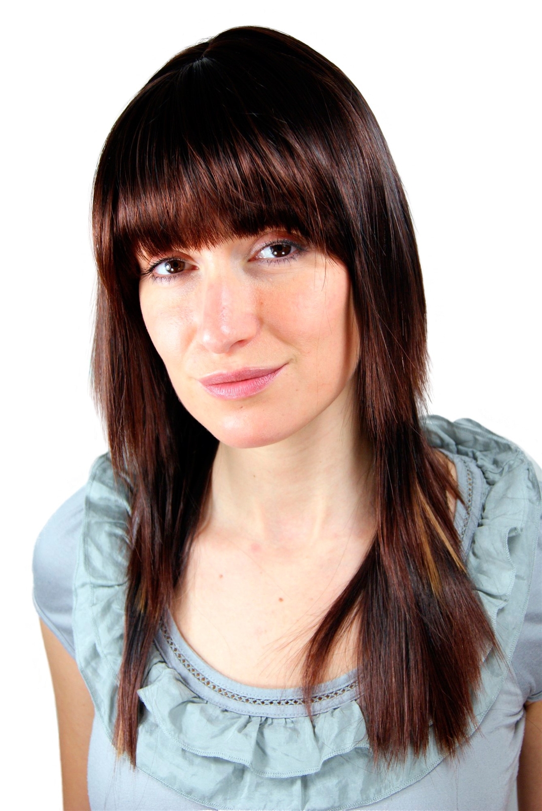 Brunette Wig with Blonde Highlights Smooth Fringe 55cm 9214-2733-27