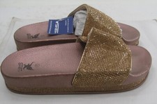 Gold Open Toe Jeweled Rhinestone Slides Flat Sandal Shoes WOMEN Size 6