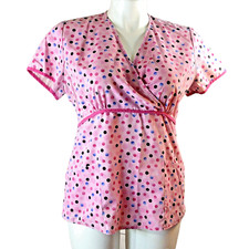 SB Scrubs Scrub Size Medium Pink Polka Dot Short Sleeve Medical Uniform Top