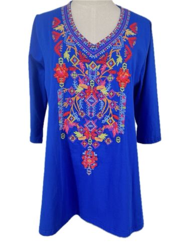 NWT Calessa Women's S Pullover Embroidered Shirt Bohemian Tunic Aztec