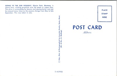 Carte Postale Ancienne Going-to-the-Sun Road – Parc Glacier, Montana – Époque Lin (1930-45)