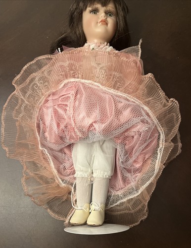 Show Stoppers "Lovely Moments" Porcelain Doll 15" Pink Dress Hat Purse W/stand - Picture 10 of 20
