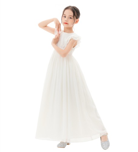 A-Line Scoop Neck Girls Dresses Chiffon Pleated Dress A-Line Flower Girl Dresses - Picture 2 of 43