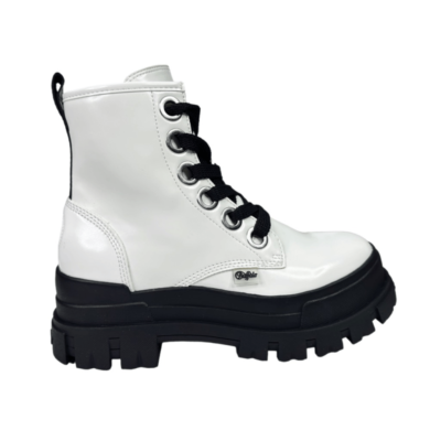 Buffalo London ASPHA HI レースアップ アンクルブーツ Buffalo London Aspha Lace Up Hi Booties Vegan Leather Sz 7.5 White