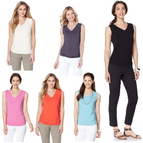 Sigrid Olsen Studio "Bliss" V-Neck Ruched Shell 409189C (M,Poppy) - Picture 1 of 2