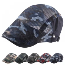 Men's Camouflage Mesh Newsboy Flat Gatsby Hat Summer Breathable Duckbill Ivy Cap