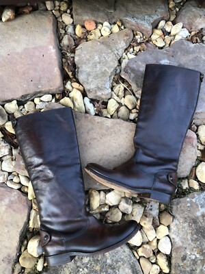 Frye Melissa 76432 Back Zip Button Dark Brown Leather Boots