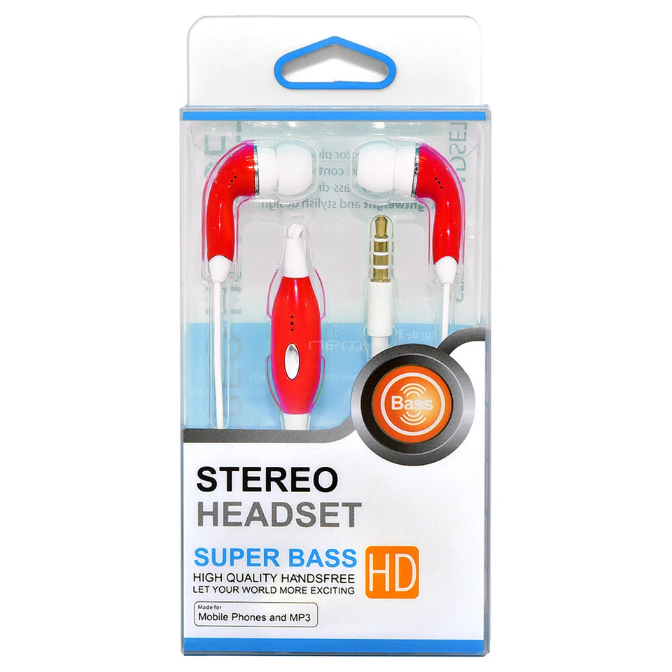 Red Color Universal 3.5mm Earphones Earbuds with Mic Handsfree Stereo Headset - Image 2 of 2