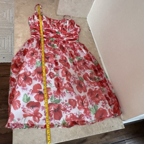 Muse rot Mohn Blumendruck Seide Spaghettiträger Fit Flare Damengröße 2 - Bild 14 von 17