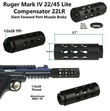 High Quality Ruger Mark IV 22/45 Lite Muzzle Brake Compensator 22LR, Anodized BK