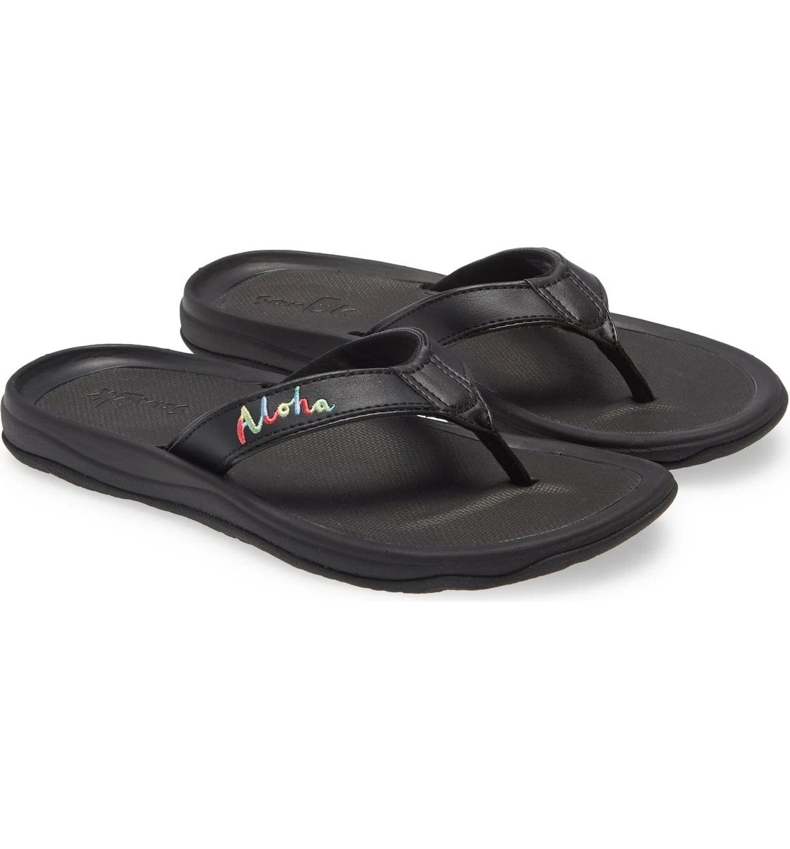 Sanuk 11 Women's Tripper Hawaii Sandal Flip-Flops Black ALOHA Flip Flops