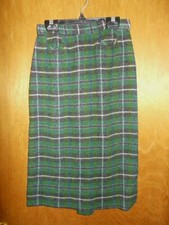 Vintage Green and Black Plaid Wool Straight Skirt 24" Waist