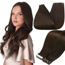 Tape in Hair Extensions Short Human Hair On Seamless PU Color 2 10 Inch  2