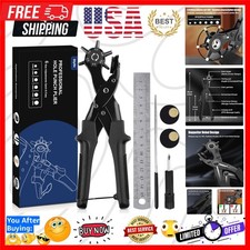 Leather Hole Punch, Heavy Duty Belt Hole Punch, Revolving Punch Plier Kit wit...