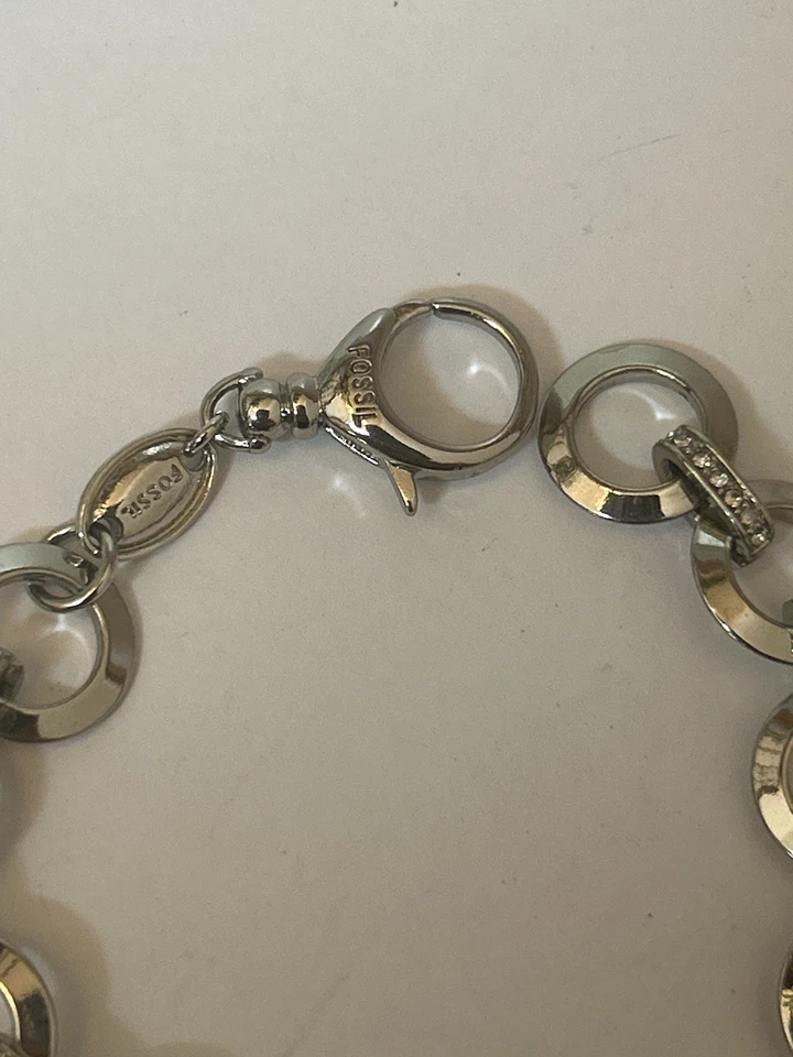 PULSERA CADENA INICIADORA ENCANTO CRISTAL PAVÉ REDONDO TONO PLATA FÓSIL B10 Foto 2 de 3