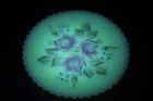 Fenton Custard Yellow Hand Painted Florals MINI Plate Glows! Signed Vintage!