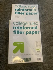Reinforced Filler Paper 2 Pack College Ruled 10 1/2" x 8" 100 Sheets Up & Up