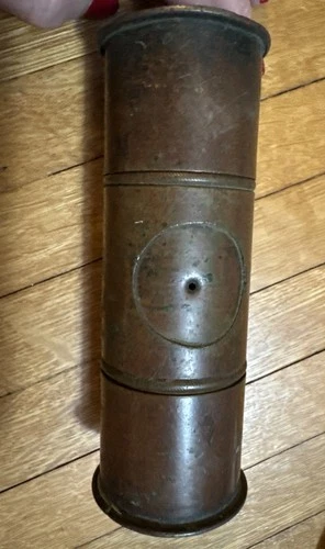 Antique Brass Shell Cylinder Artillery Storage Container Possible WW II