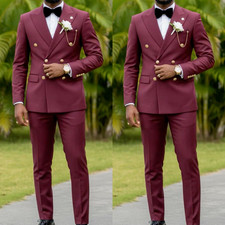 Wedding Groomman Men Suits Burgundy Formal Jacket Tuxedo Peak Lapel Outfits