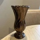 Vintage Haeger Vase 552-81 Bronze Swirl Metallic ceramic fluted silver Large 10"
