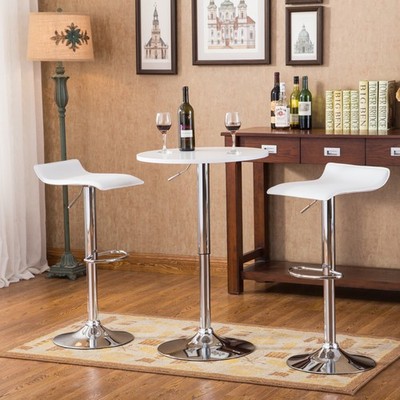 Baxton White Adjustable Height Wood and Chrome Metal Bar Table and 2 Chrome Ai