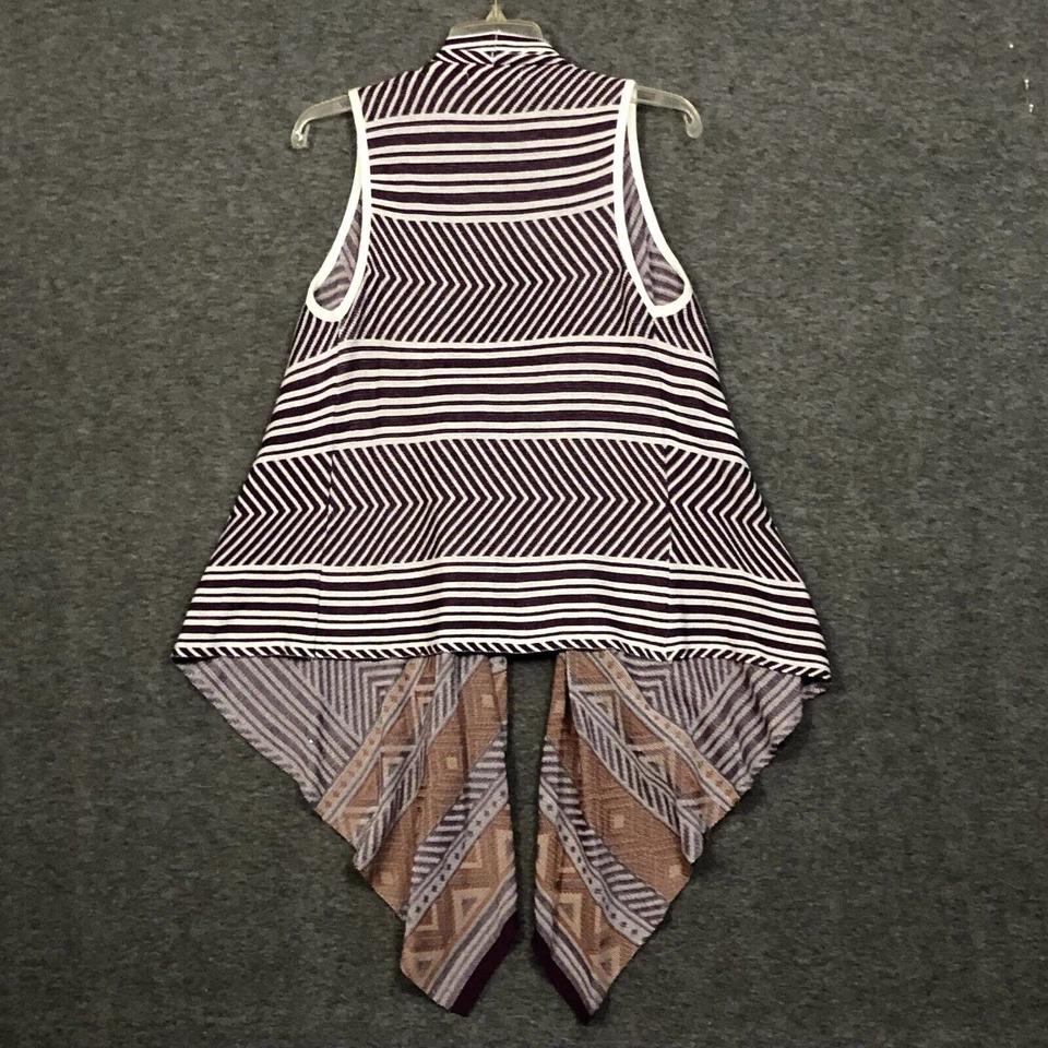 Umgee Sleeveless Cardigan Womens S/M Open Front Striped Purple White Lagenlook  - Image 3 of 4