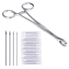 Piercing Metal Clamps Forceps with 20Pcs Piercing Needles Surgical Stainless Ste