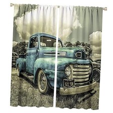 Vintage Car Curtains,Retro Rustic Truck 21"W x 45"L Pack of 2 Blue Old Truck