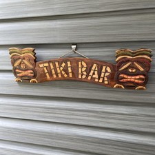 Tiki Bar Wood Sign Carved Light Weight 22  W Party Wall Hanger Tiki Decor Wooden