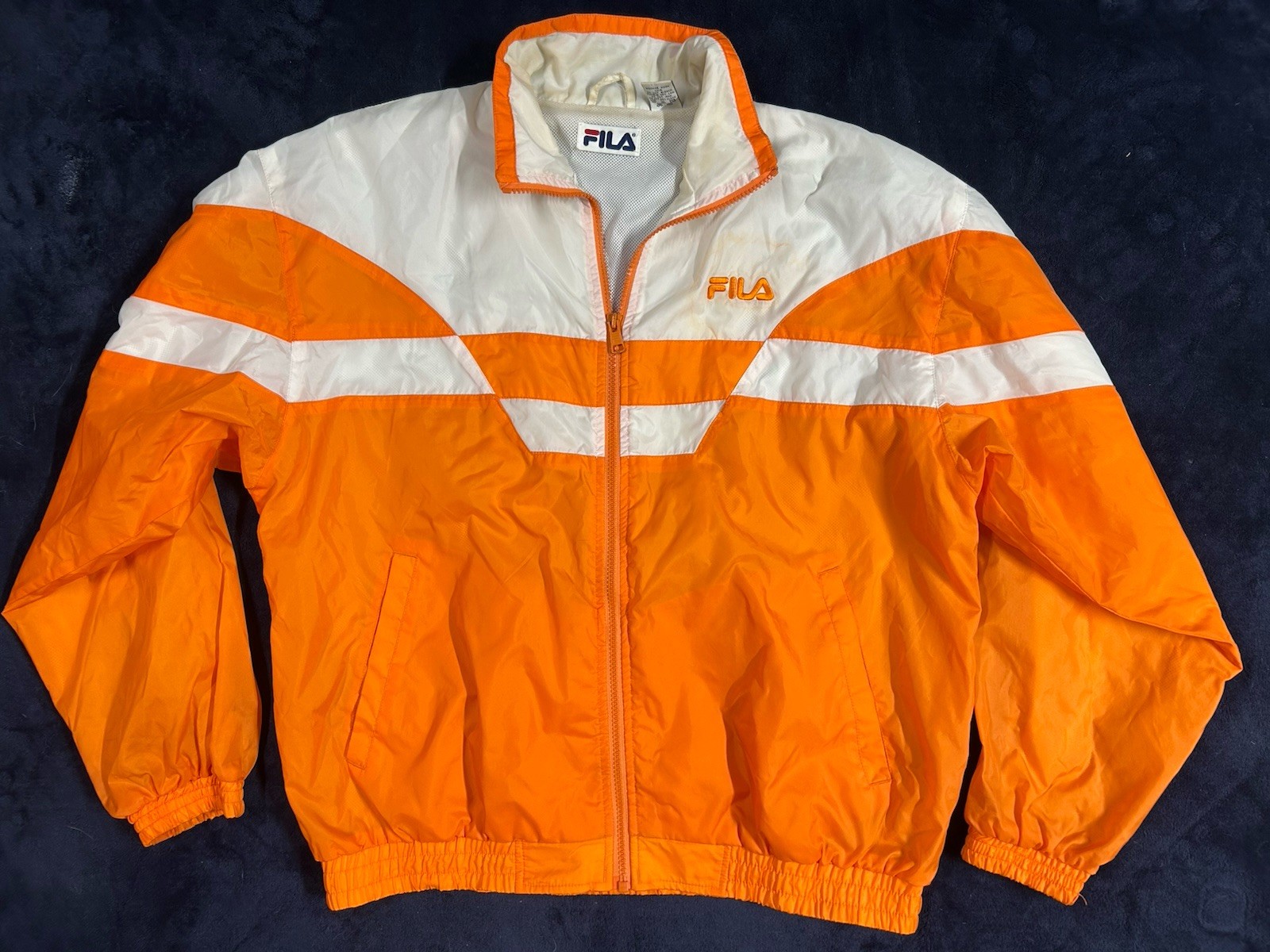 Giacca a vento tuta FILA arancione e bianca vintage anni 90 logo taglia small
