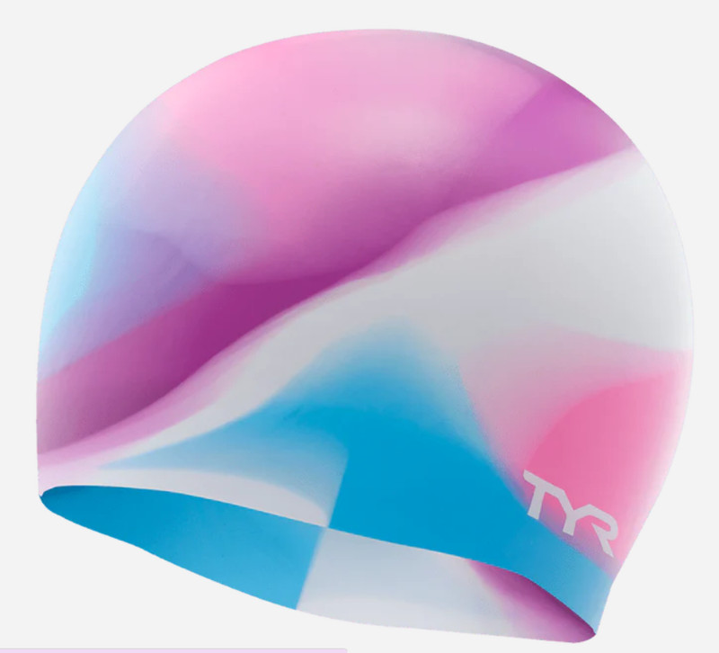 New TYR Tie Dye Graphic 100% Silicone Swim Swimming Cap Youth Fit Pink/Purple/Bl