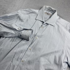 Burberry London Dress Shirt Mens 16 41 Large Blue Striped Tailored Button Up