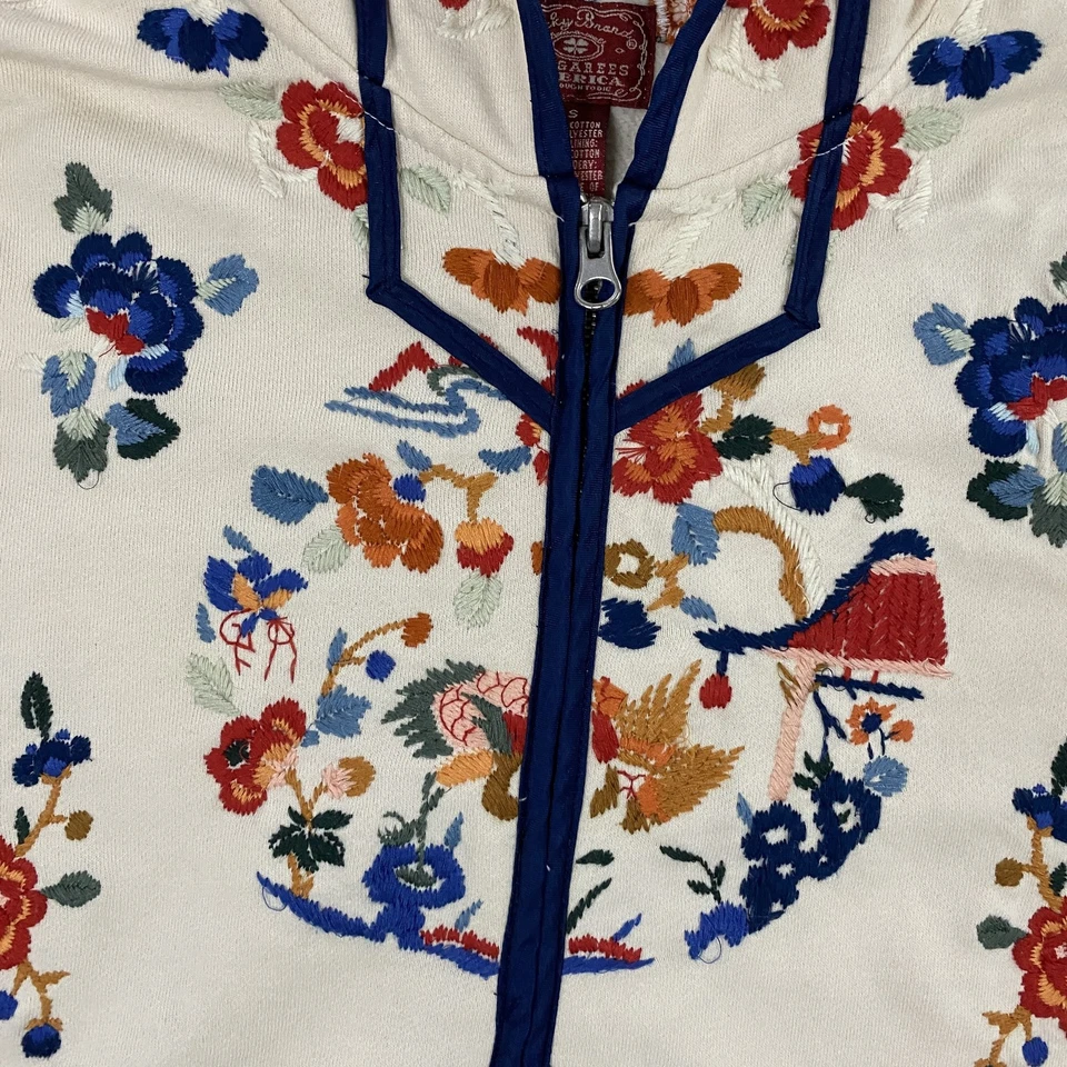 Sudadera con Capucha De Colección Y2K Marca Lucky Pequeña Bordada Cremallera Completa Floral Asiática Foto 3 de 4